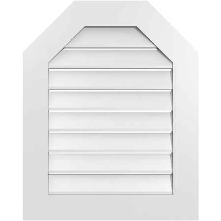 Ekena Millwork Octagonal Top Surface Mount PVC Gable Vent: Functional, w/ 3-1/2"W x 1"P Standard Frame, 24"W x 30"H GVPOT24X3001SF